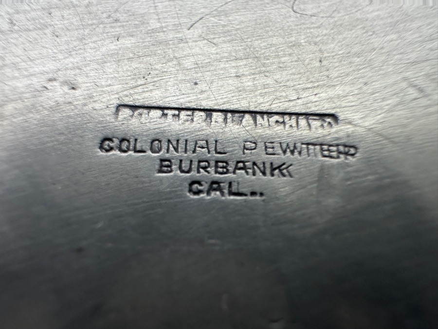 Vintage Pewter Italian Plate, Old English Pewter Pitcher & Colonial Pewter Burbank Calif. Bowl With Attached Underplate [Photo 11]