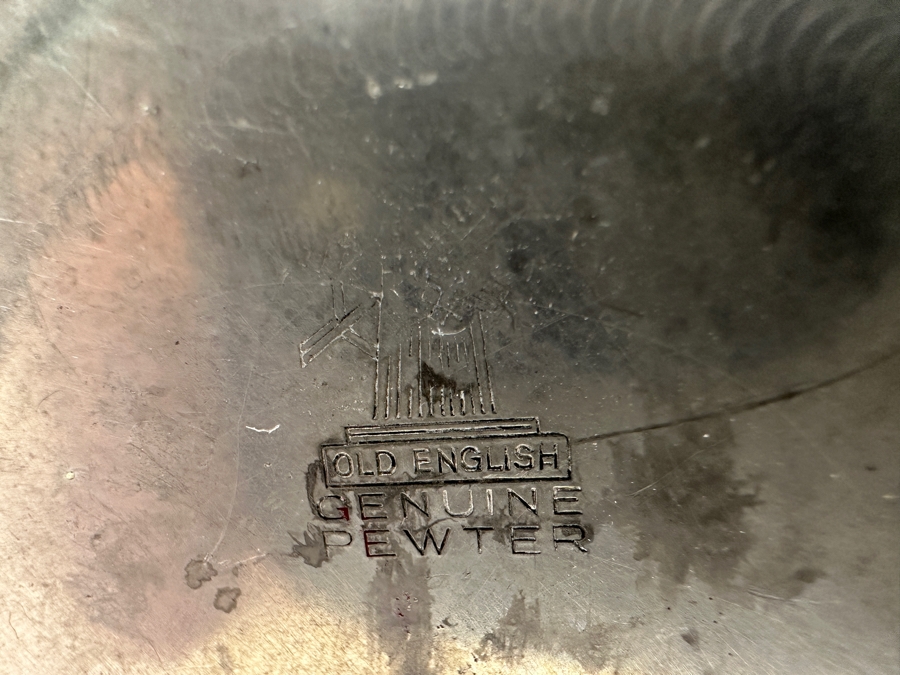 Vintage Pewter Italian Plate, Old English Pewter Pitcher & Colonial Pewter Burbank Calif. Bowl With Attached Underplate [Photo 8]