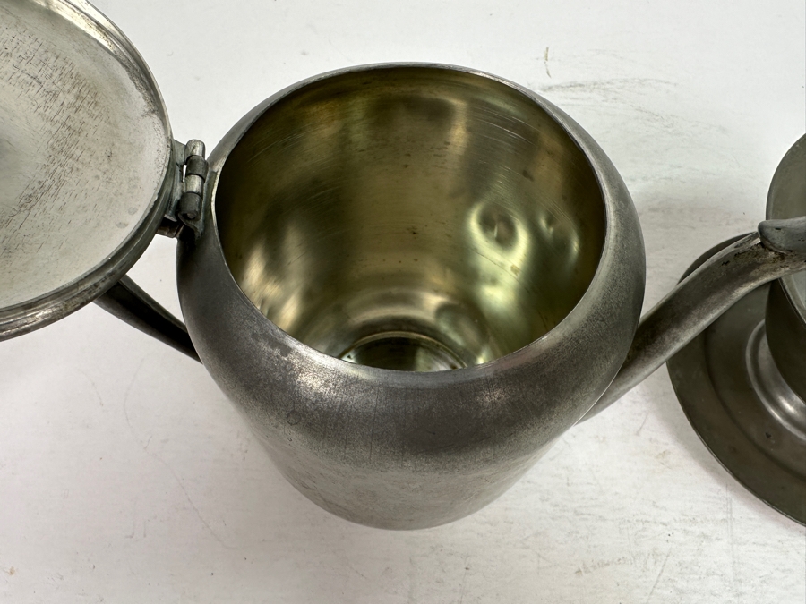 Vintage Pewter Italian Plate, Old English Pewter Pitcher & Colonial Pewter Burbank Calif. Bowl With Attached Underplate [Photo 7]