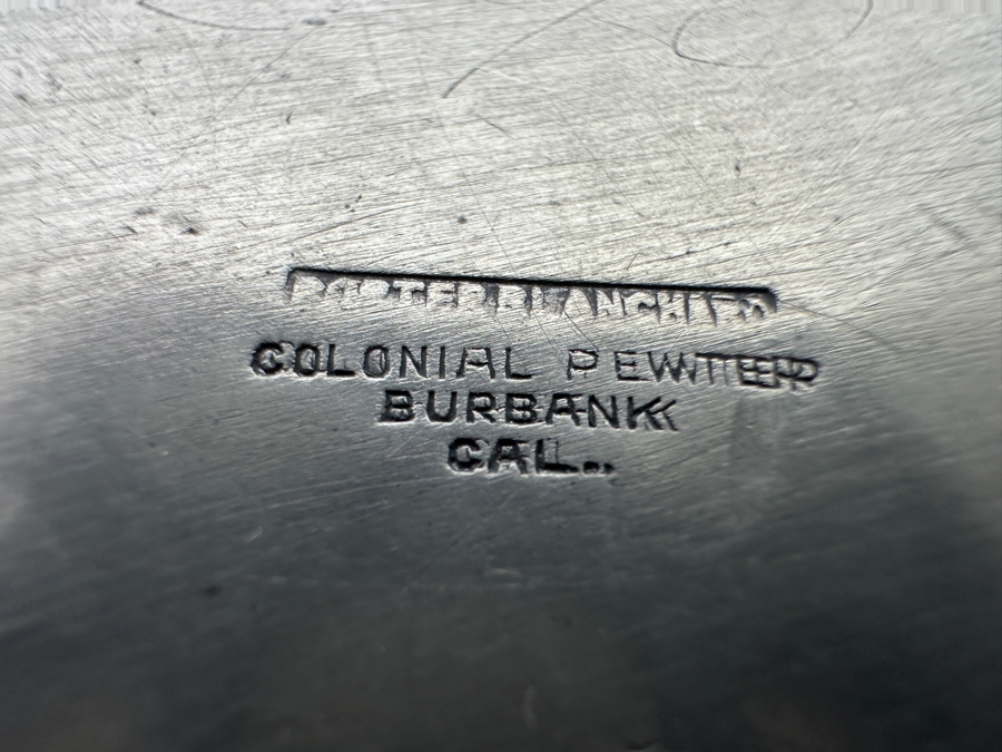Vintage Pewter Italian Plate, Old English Pewter Pitcher & Colonial Pewter Burbank Calif. Bowl With Attached Underplate [Photo 12]