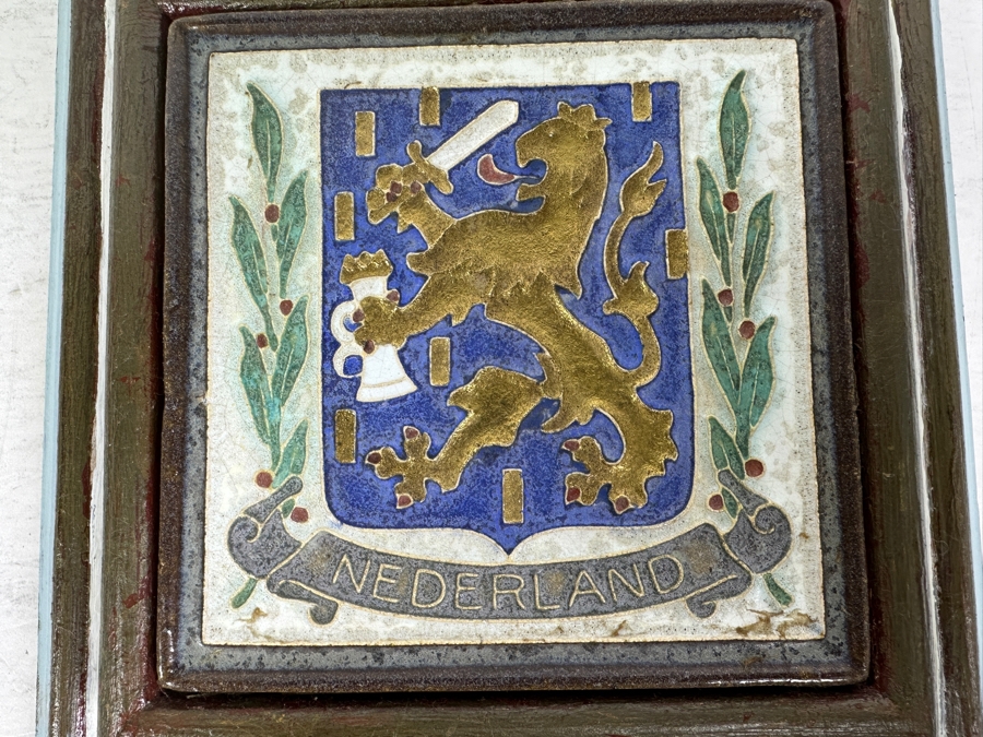 Vintage Royal Delft Nederland Hand Painted Tile 4.5 X 4.5 Framed [Photo 2]