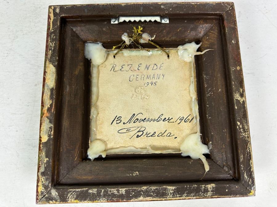 Vintage Royal Delft Nederland Hand Painted Tile 4.5 X 4.5 Framed [Photo 4]