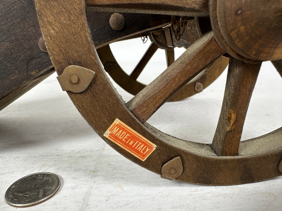 Large Vintage Italian Solid Brass Field Cannon Model With Wooden Carriage Cart Made In Italy 16'L X 6'H [Photo 10]
