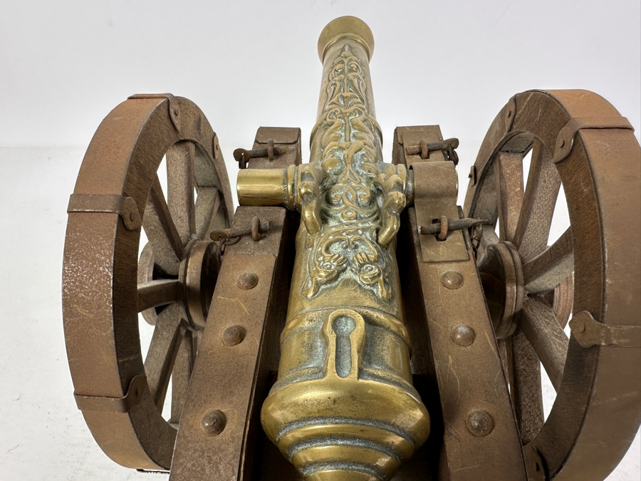 Large Vintage Italian Solid Brass Field Cannon Model With Wooden Carriage Cart Made In Italy 16'L X 6'H [Photo 15]