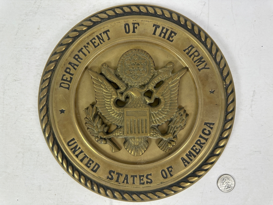 Vintage Solid Brass Department Of The Army United States Of America Round Wall Plaque 10.5W [Photo 2]