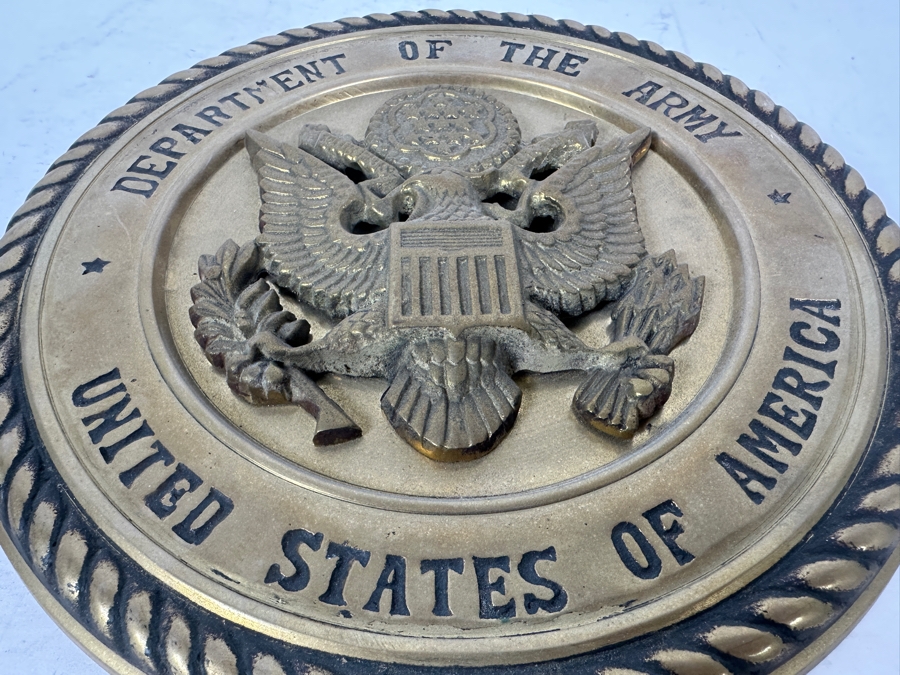 Vintage Solid Brass Department Of The Army United States Of America Round Wall Plaque 10.5W [Photo 4]