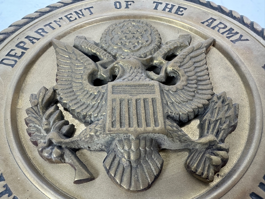 Vintage Solid Brass Department Of The Army United States Of America Round Wall Plaque 10.5W [Photo 5]