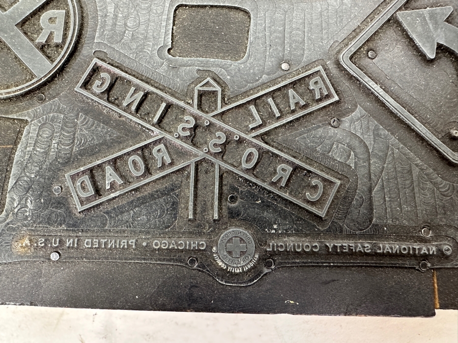 Vintage Original National Safety Council Metal Press Block Printing Stamp 'Heed Signs Of Life' Yield, Rail Road Crossing, Speed Zone Ahead 8 X 11 [Photo 6]