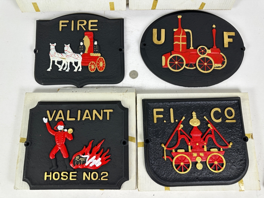 Set Of Four Authentic Reproduction Cast Iron Fire Signs With Original Boxes 11.5' X 9.75' [Photo 3]