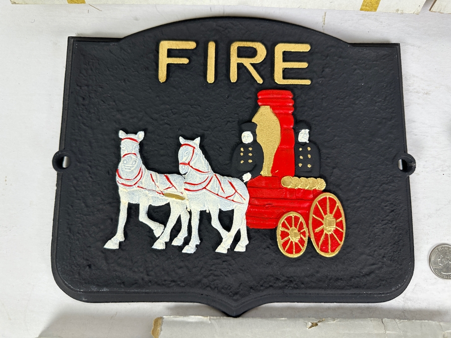 Set Of Four Authentic Reproduction Cast Iron Fire Signs With Original Boxes 11.5' X 9.75' [Photo 11]