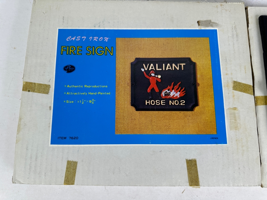 Set Of Four Authentic Reproduction Cast Iron Fire Signs With Original Boxes 11.5' X 9.75' [Photo 6]