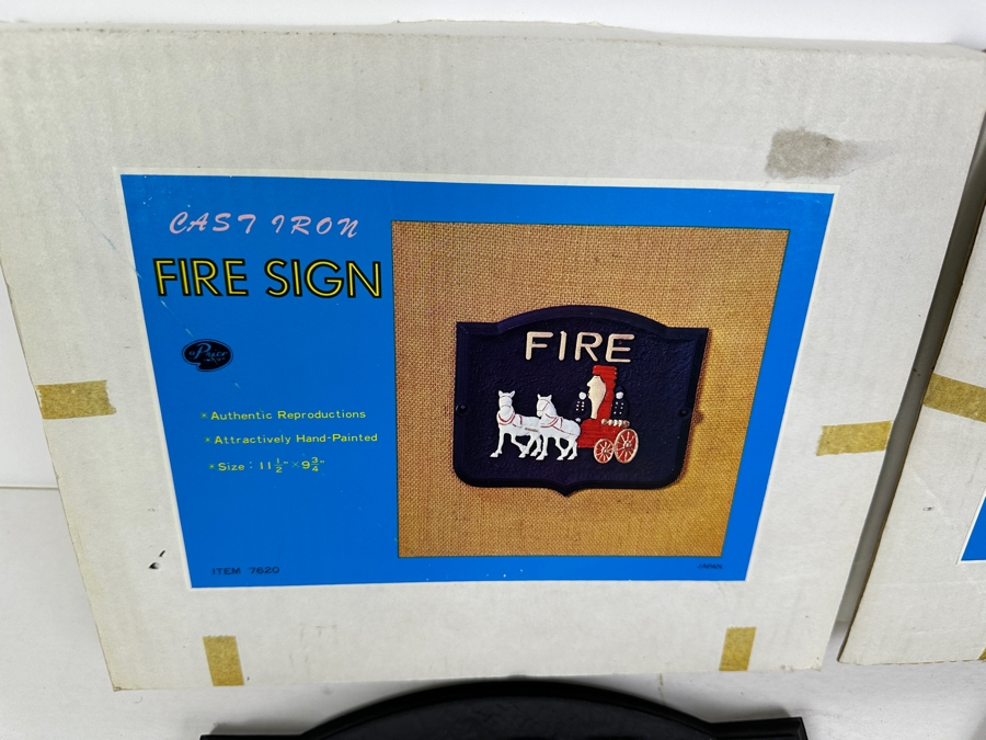 Set Of Four Authentic Reproduction Cast Iron Fire Signs With Original Boxes 11.5' X 9.75' [Photo 12]