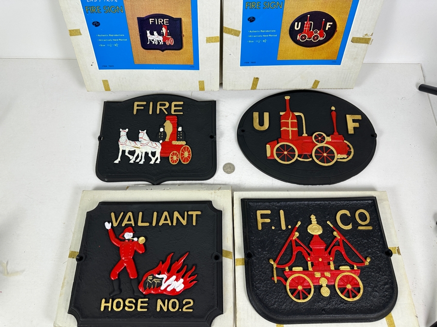 Set Of Four Authentic Reproduction Cast Iron Fire Signs With Original Boxes 11.5' X 9.75' [Photo 4]