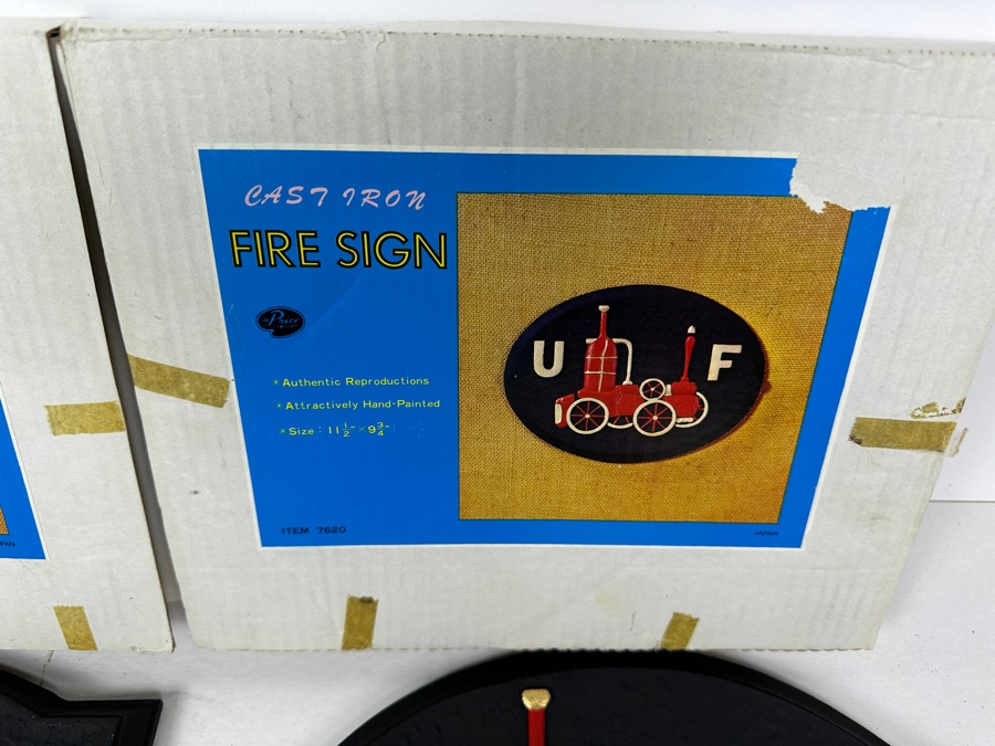 Set Of Four Authentic Reproduction Cast Iron Fire Signs With Original Boxes 11.5' X 9.75' [Photo 10]
