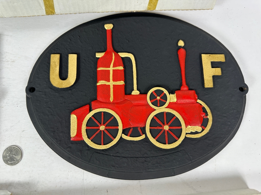 Set Of Four Authentic Reproduction Cast Iron Fire Signs With Original Boxes 11.5' X 9.75' [Photo 9]