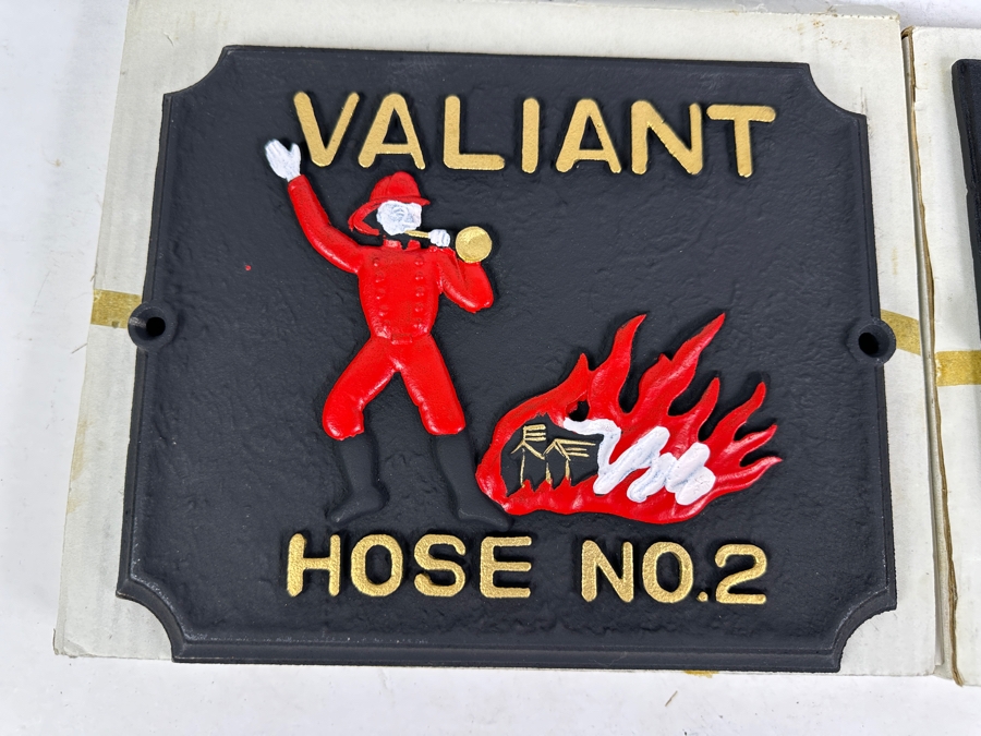 Set Of Four Authentic Reproduction Cast Iron Fire Signs With Original Boxes 11.5' X 9.75' [Photo 5]
