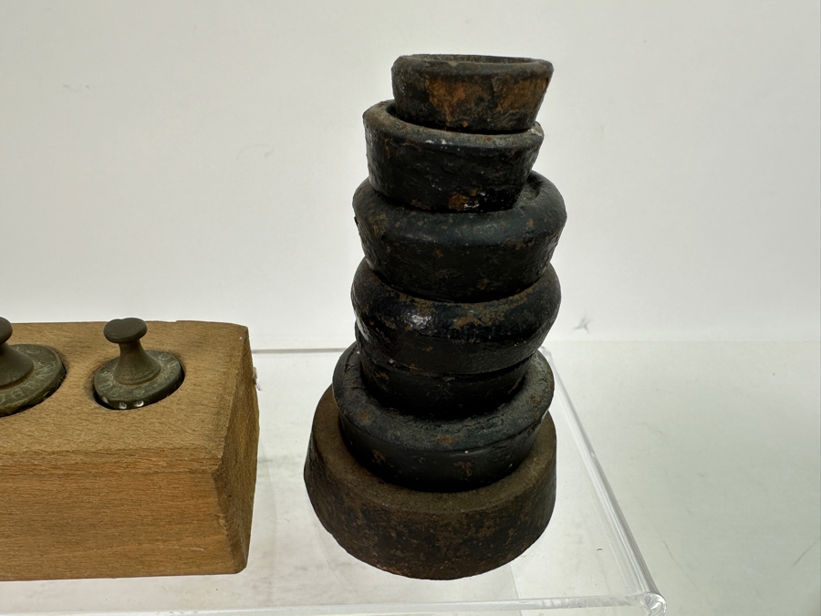 Antique Cast Iron Balance Scale K. K. 20'W With Set Of Antique Brass Weights And Cast Iron Weights [Photo 16]