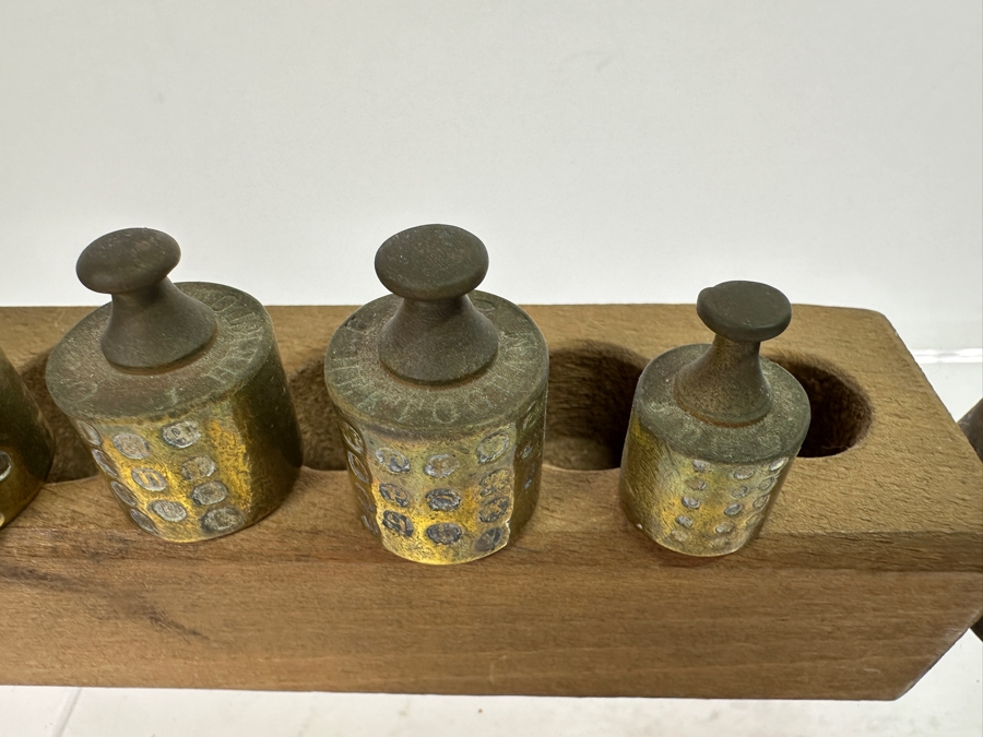 Antique Cast Iron Balance Scale K. K. 20'W With Set Of Antique Brass Weights And Cast Iron Weights [Photo 12]
