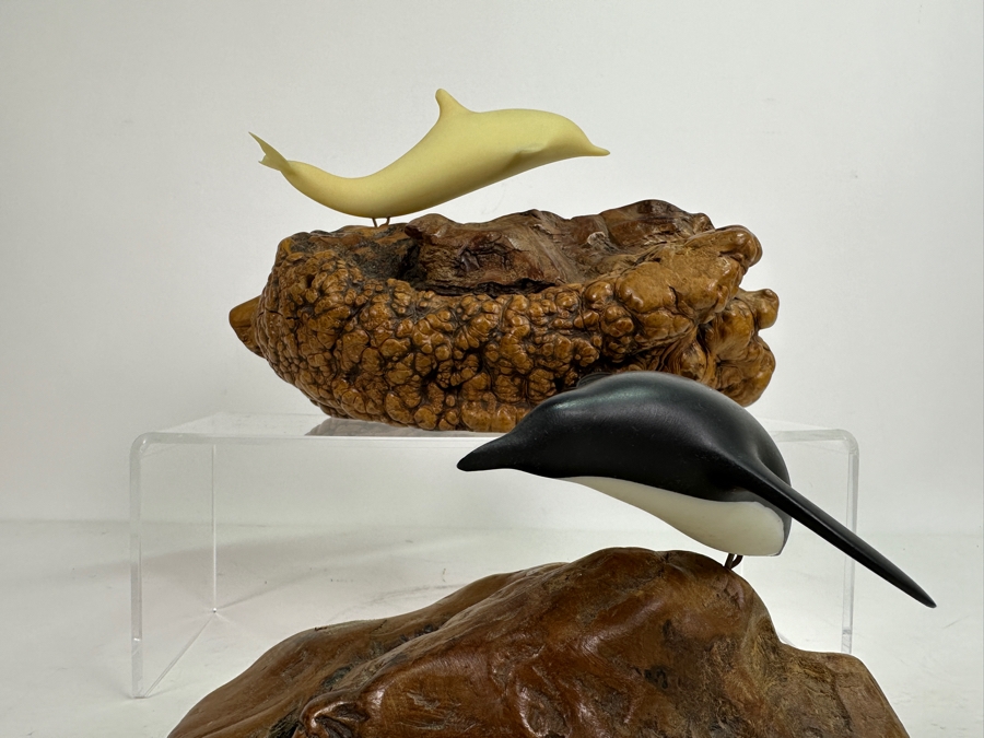 Pair Of John Perry Marine Life Plastic Sculptures On Burled Walnut Bases 8.5W & 11W [Photo 7]