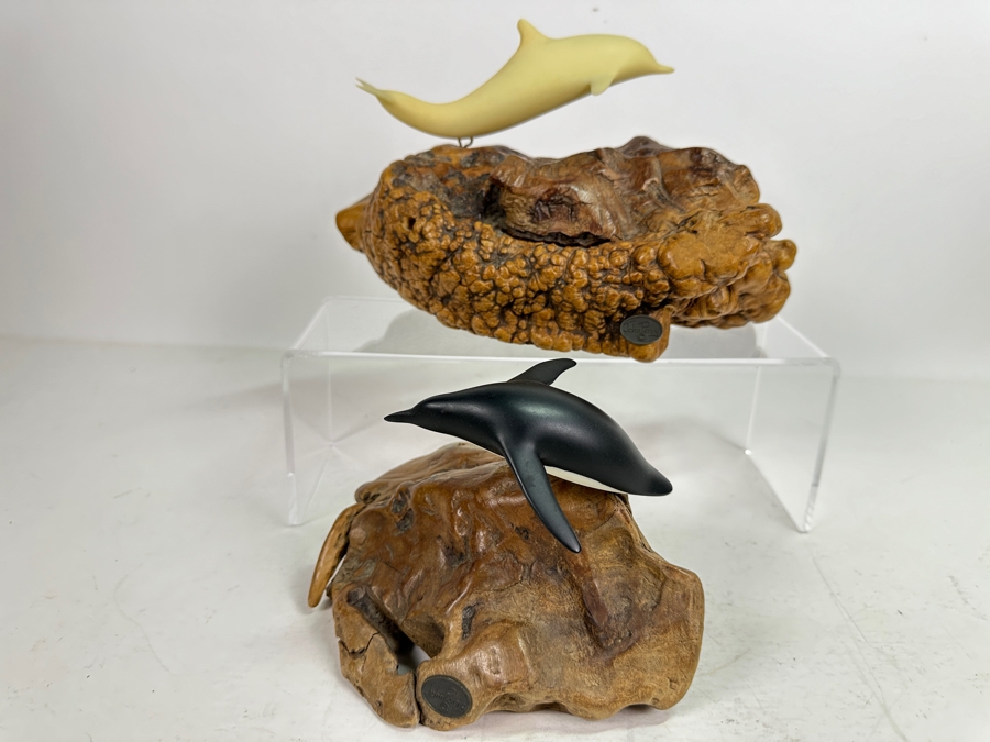 Pair Of John Perry Marine Life Plastic Sculptures On Burled Walnut Bases 8.5W & 11W [Photo 2]