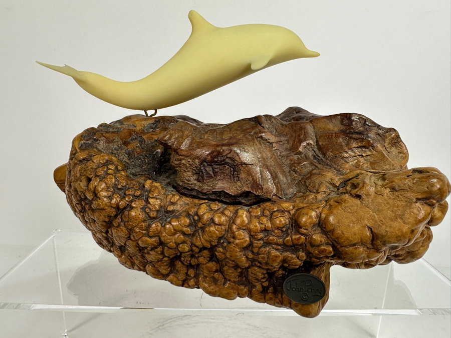 Pair Of John Perry Marine Life Plastic Sculptures On Burled Walnut Bases 8.5W & 11W [Photo 3]