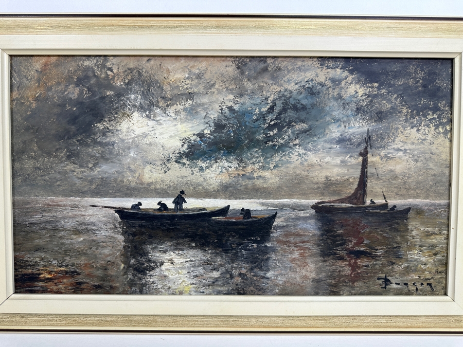 Original Nautical Marina Painting On Board Artist Signed 17.5 X 10 Framed [Photo 5]