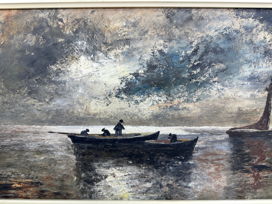 Original Nautical Marina Painting On Board Artist Signed 17.5 X 10 Framed [Photo 10]