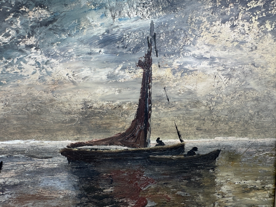 Original Nautical Marina Painting On Board Artist Signed 17.5 X 10 Framed [Photo 7]