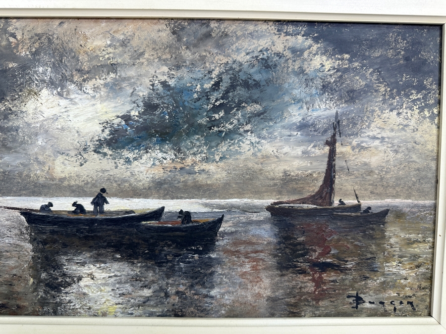 Original Nautical Marina Painting On Board Artist Signed 17.5 X 10 Framed [Photo 12]