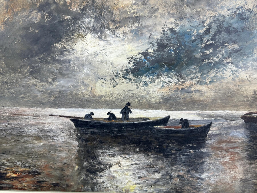 Original Nautical Marina Painting On Board Artist Signed 17.5 X 10 Framed [Photo 9]