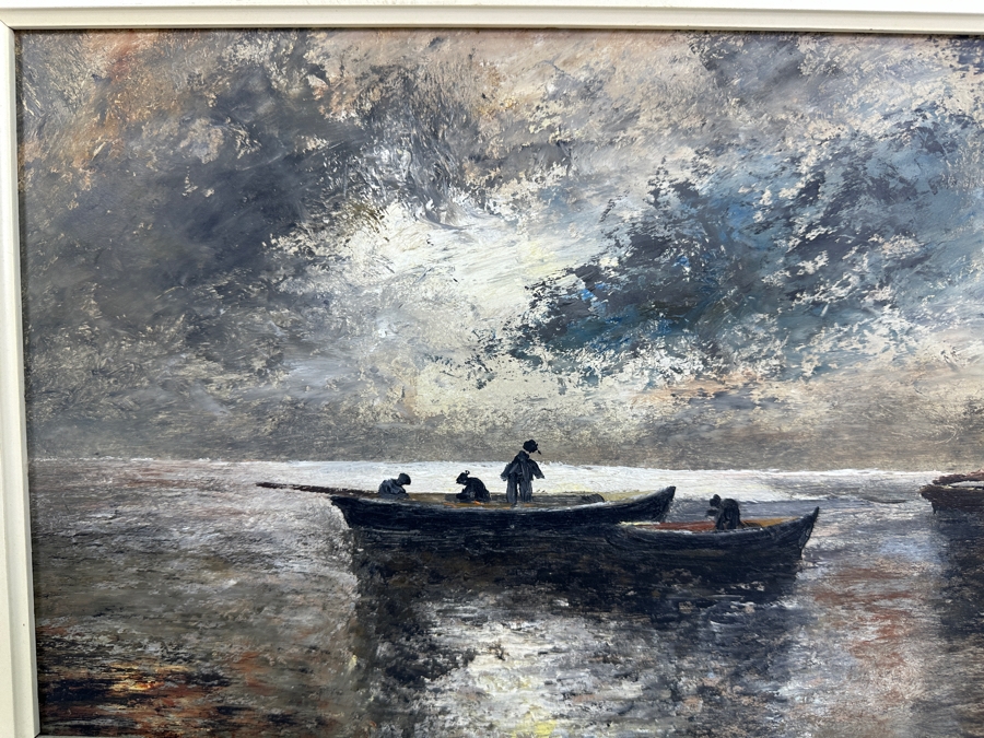 Original Nautical Marina Painting On Board Artist Signed 17.5 X 10 Framed [Photo 11]