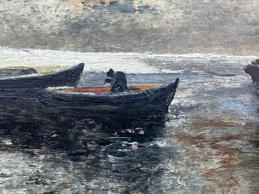 Original Nautical Marina Painting On Board Artist Signed 17.5 X 10 Framed [Photo 8]