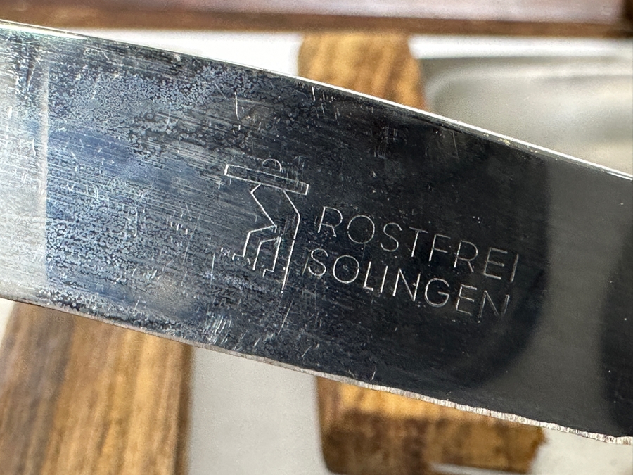 Set Of Six Japanese Stainless Dishes With Wooden Handles 6.75W And Solingen Teak Handle Knife Set With Wooden Holder [Photo 5]