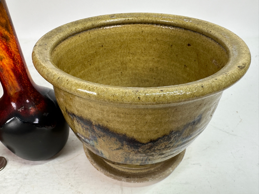 Mid-Century Pottery Lot: Maurice Ceramics Pot, Bud Vase & Glazed Pot With Attached Underplate 7'H [Photo 7]