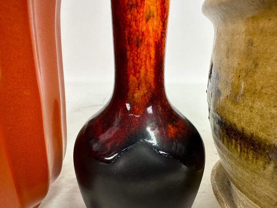 Mid-Century Pottery Lot: Maurice Ceramics Pot, Bud Vase & Glazed Pot With Attached Underplate 7'H [Photo 5]