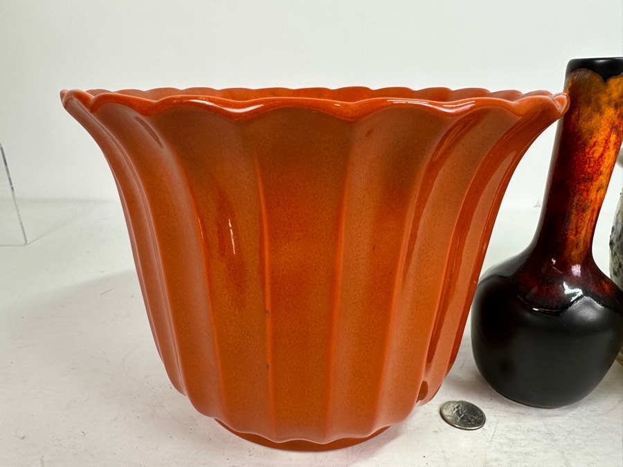 Mid-Century Pottery Lot: Maurice Ceramics Pot, Bud Vase & Glazed Pot With Attached Underplate 7'H [Photo 8]
