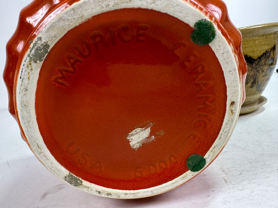 Mid-Century Pottery Lot: Maurice Ceramics Pot, Bud Vase & Glazed Pot With Attached Underplate 7'H [Photo 9]