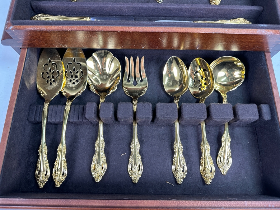 Vintage Gold Plated Royal Gallery Flatware Set With Wooden Case 18W X 12D X 7H Approximate Service For 6 [Photo 6]