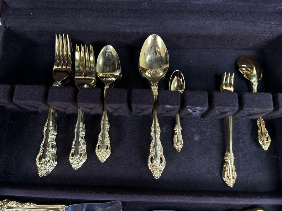 Vintage Gold Plated Royal Gallery Flatware Set With Wooden Case 18W X 12D X 7H Approximate Service For 6 [Photo 4]
