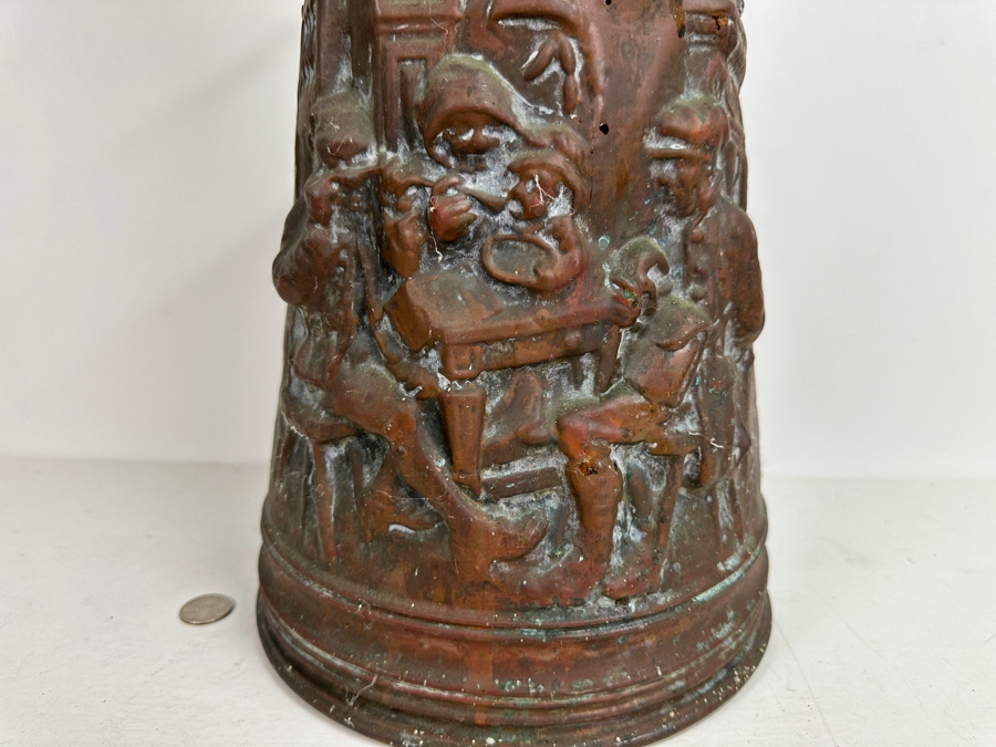 Vintage Repousse Copper Coal Scuttle Umbrella Stand 19.5H [Photo 3]