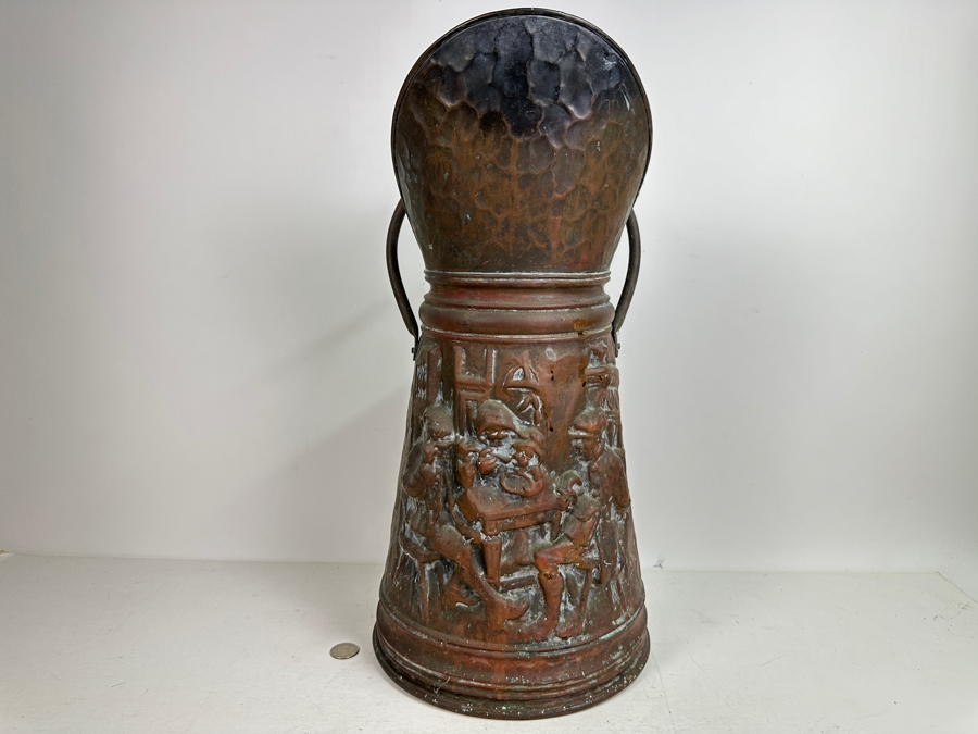 Vintage Repousse Copper Coal Scuttle Umbrella Stand 19.5H [Photo 2]