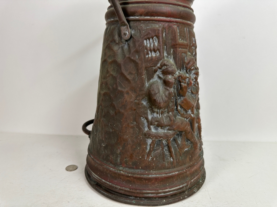 Vintage Repousse Copper Coal Scuttle Umbrella Stand 19.5H [Photo 4]
