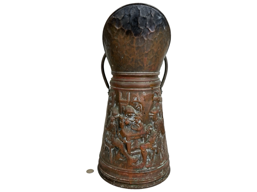 Vintage Repousse Copper Coal Scuttle Umbrella Stand 19.5H [Photo 1]