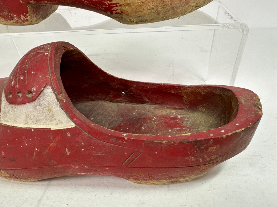 Vintage Dutch Wooden Shoes Painted Red 12L [Photo 4]