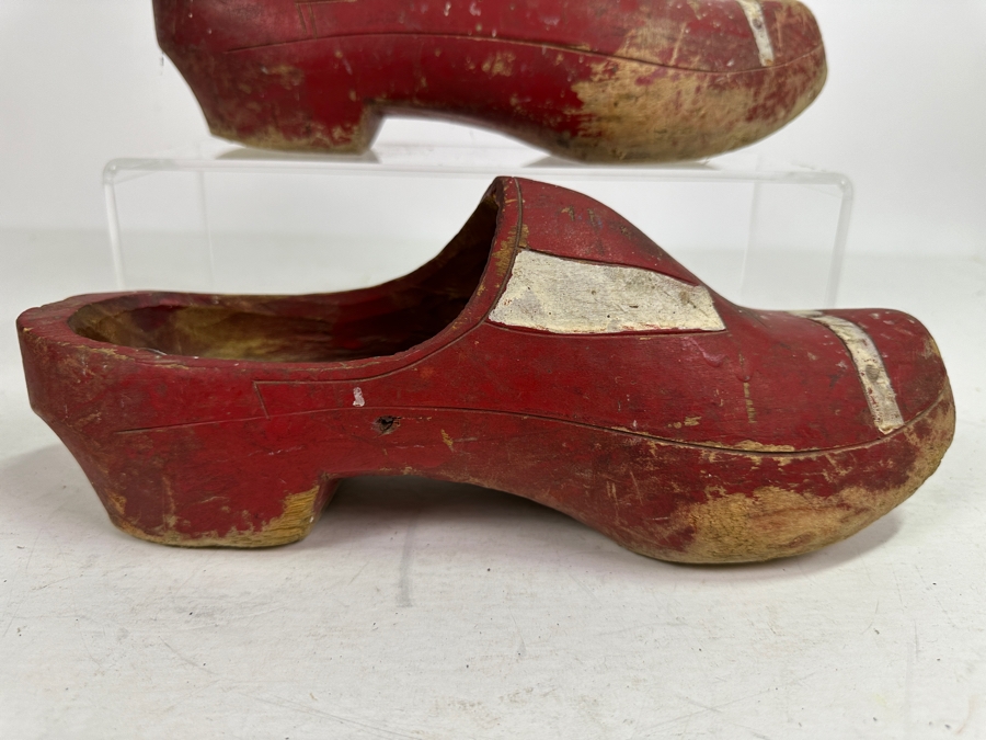 Vintage Dutch Wooden Shoes Painted Red 12L [Photo 6]