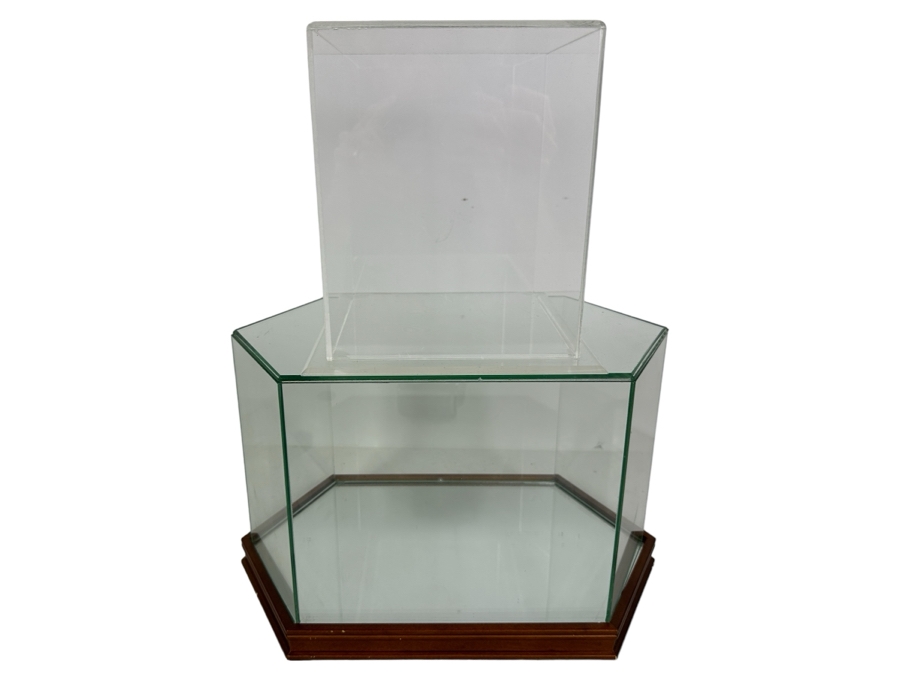 Pair Of Countertop Display Cases: Glass Display Case With Mirror Bottom 14'W & Acrylic Display Case 7.5'W [Photo 1]
