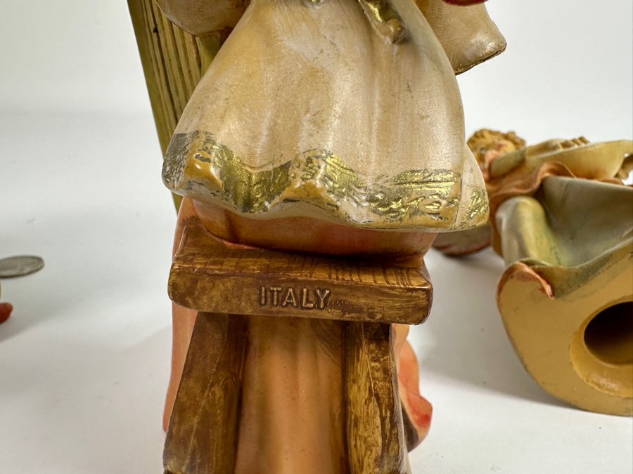 Set Of Five Hand Painted Polychrome Resin Italian Angels Figurines 4.5H To 7.5H [Photo 13]