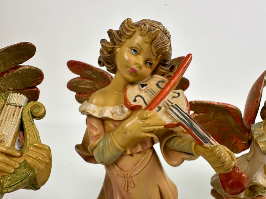 Set Of Five Hand Painted Polychrome Resin Italian Angels Figurines 4.5H To 7.5H [Photo 4]