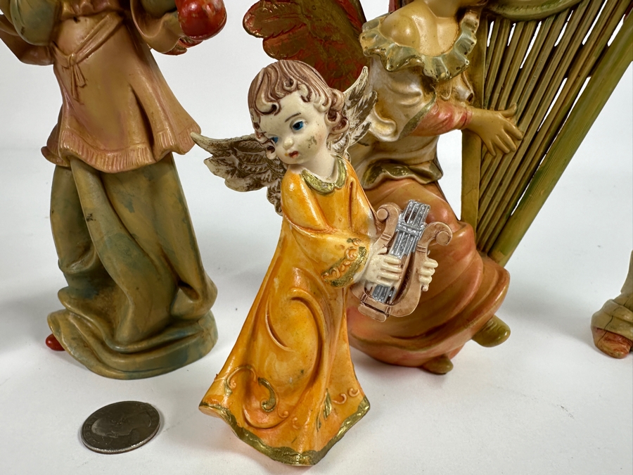 Set Of Five Hand Painted Polychrome Resin Italian Angels Figurines 4.5H To 7.5H [Photo 5]