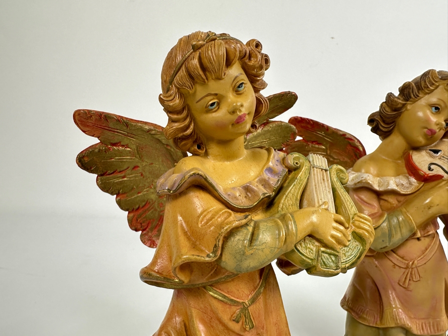 Set Of Five Hand Painted Polychrome Resin Italian Angels Figurines 4.5H To 7.5H [Photo 3]